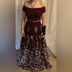 Trixxi Maroon Floral A-Line Skirt